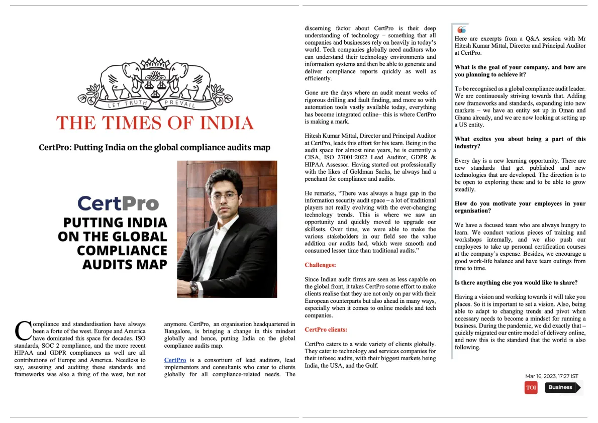 CertPro- The Times Of India